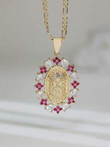 3D Hollow Pendant Virgin Mary Heart Flower Stone Necklace Suitable For Date