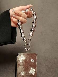 1pc Creative Silver Bead Detachable Wrist Strap, Cell Phone Case Lanyard, Key Chain, Bag Accessory - Silver - View 3
