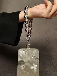 1pc Creative Silver Bead Detachable Wrist Strap, Cell Phone Case Lanyard, Key Chain, Bag Accessory - Silver - View 4