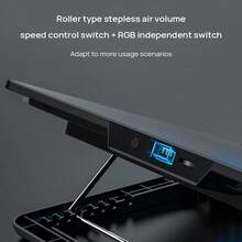 Lenovo ZJA9 Laptop Cooling Stand, Extremely Cold Metal Grid + Turbo Dual Fans, Stepless Dimming Atmosphere Light, 8-Speed Angle Locking, Triangular Mechanical Load-Bearing, Compatible With 13-17 Inches - Black - View 5