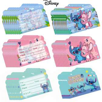 Disney 10 stuks Disney Stitch-feestuitnodigingen, Stitch-verjaardagskaarten, wenskaarten, uitnodigingspapier