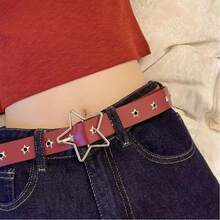 女士朋克风格铆钉星星皮带，百搭牛仔裤，夏季、秋季、万圣节均可佩戴 - 紅色 - 查看 1