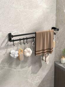 1个带挂钩的自粘式毛巾架，壁挂式毛巾杆，浴室毛巾架，浴室和厨房收纳架，浴室配件，浴室工具 - 黑色 - 查看 2