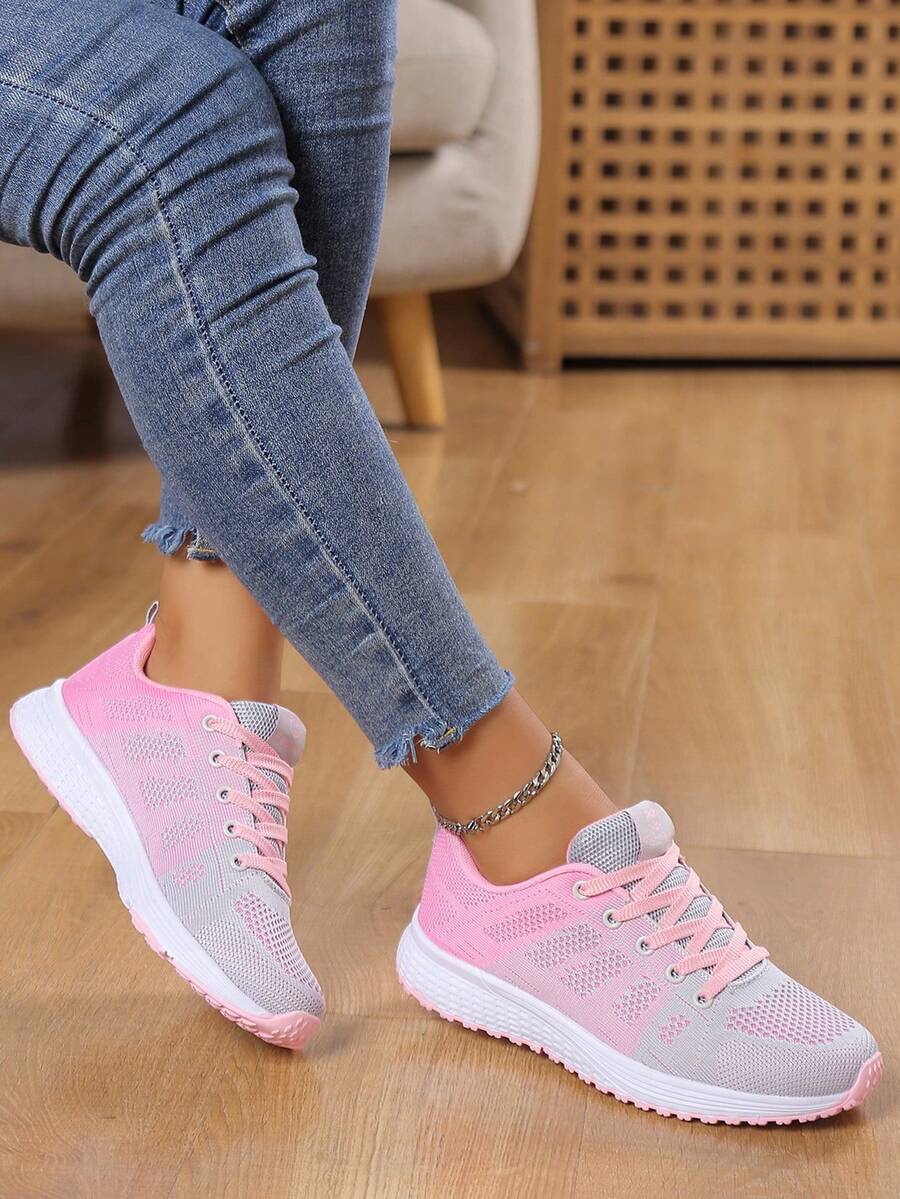 女士透气网眼系带运动鞋，柔软弹性鞋底，户外跑步鞋