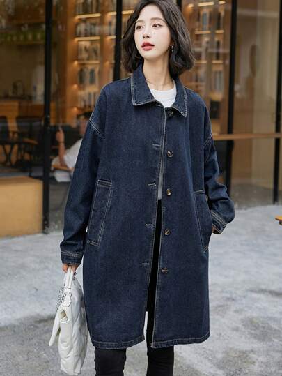 デニムコート レディース トレンチコート デニム スプリングコート 春コート ミドル丈 コート デニム ステンカラーコート アウター カジュアル 羽織 春 秋 春服 秋服 ゆったり 原宿 ファッション