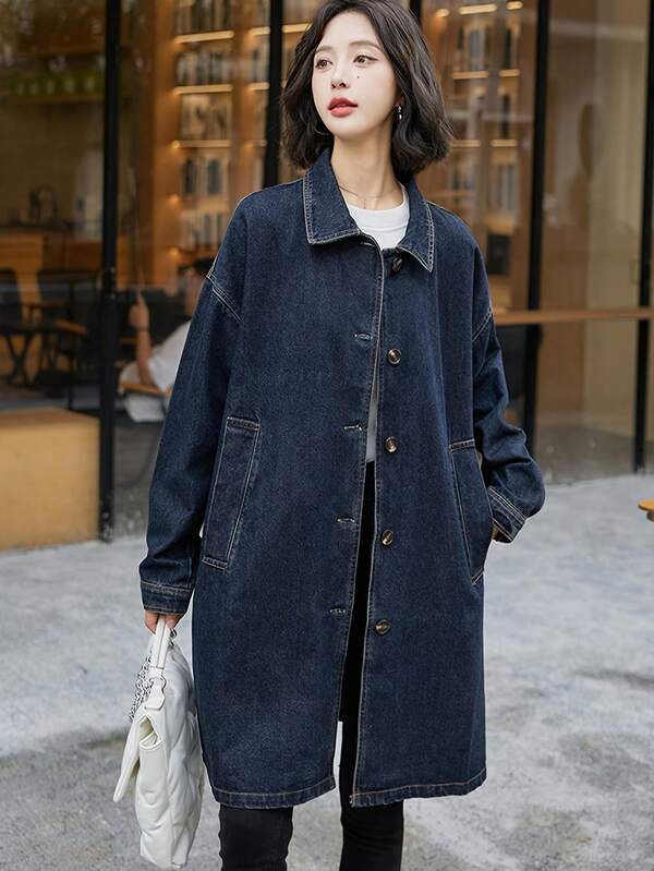 デニムコート レディース トレンチコート デニム スプリングコート 春コート ミドル丈 コート デニム ステンカラーコート アウター カジュアル 羽織 春 秋 春服 秋服 ゆったり 原宿 ファッション