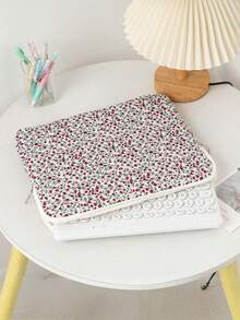 1 Cute Girly Red And Pink Small Floral Laptop Bag, HyunA Style Small Floral Tablet Bag, Multifunctional Shockproof Laptop Bag Quilted Bow Pattern Portable Case Compatible With 11/13.3/15.6 Inch Laptop Sleeve, Air Pro Notebook M3/M2 /M1 Max PC Notebook Chromebook For Back To School School Stuff Bag For School Work Laptop Bag For Women Mac Book Case Compatible With Macbook Case College Essentials - Multicolor - View 5