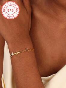 1pc 925 Sterling Silver Customized Bracelet, Can Be Engraved With 2 Personalized English Names, Exclusive Fashion Accessory For Valentine's Day, Mother's Day, Birthday, Anniversary - A Luxurious & Eternal Gift! - Multicolor - View 2
