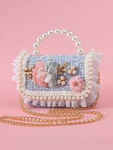 1pc Beaded Ruffle Flower Metal Leaf Decor Pearl Applique Comfortable PU Wool Blend Multi-Function Chain Flap Closure Casual Beaded Handbag Crossbody Bag Pouch Suitable For Holidays And Daily Use - Woolen Alloy Fortune Tree - View 14