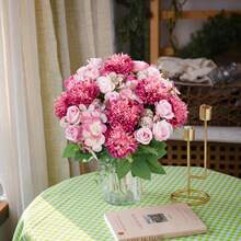 1/2/3PCS 11.81in Artificial Rose Flowers Bouquet, French Retro Rose,Ball Chrysanthemum, Small Daisies, Autumn Decor,Summer Decor, Fall Decor, Birthday Party, Party, Decoration, Wedding Flower Basket, Bride Holding Flowers, Home Decoration, Dining Room, Bedroom, Windowsill, Vase Decoration, Valentine's Day, New Year Decoration, Outdoor Garden, Start Of School Season - Hot Pink - View 1