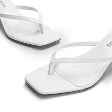 Women Comfortable Kitten Heel Thong Heeled Sandals Fashion Square Open Toe Slip On Casual Slides For Spring Summer Daily Wearing - White - View 11