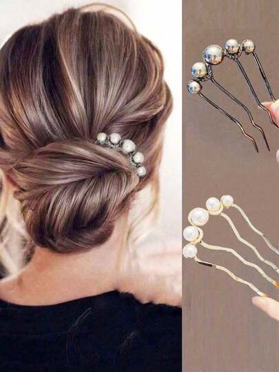 Alloy Faux Faux Pearl Hair Clip Comb, Women's Rhinestone Side Comb, Elegant Hair Accessory For Daily Wear, Faux Pearl Hair Fork, Bridal Hair Clip, Hair Comb, Hair Pin, European Design Wedding Hair Accessory, Suitable For Wedding Party Wear, Graceful, Headpiece, Bridesmaid