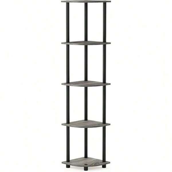 Furinno Turn-N-Tube 5 Tier Corner Dis Rack Multipurpose Shelving Unit, 1-Pack, French Oak Grey/Black