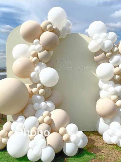 White & Beige Balloon Arch & Wreath Set, Rustic Wedding Decor Balloons, Bridal Shower, Engagement Party, Birthday Party, Christening Ceremony Supplies