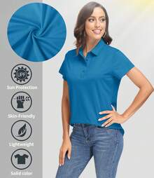 KEFITEVD Women's Polo Shirts UPF 50+ Sun Protection 4 Buttons Casual Work Quick Dry Short Sleeve Collared Golf Shirt - 藍綠色 - 查看 4