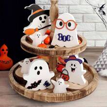3/4 pièces Décorations d'Halloween mignonnes pour l'intérieur - Décoration d'Halloween/Décoration de fantôme, Panneaux fantômes en bois d'Halloween pour table, bureau, étagère à étages, cheminée - Décorations fantômes d'Halloween effrayantes