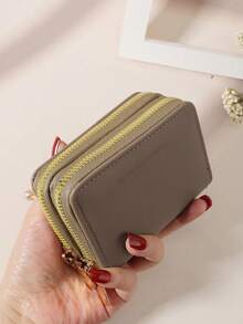 SOUTHLAND&KANGAROO Double Zipper Multifunctional Coin Purse Letter Pattern Card Holder Multi-Slot Card Storage Bag, Can Store Credit Cards And Other School Supplies, Suitable For Student Dorm Use, Women's Wallet Mini Wallet Clutch Card Holder - Khaki - View 5