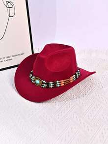 1 件男女通用巴拿马草帽，牛仔毡帽，带绿松石带，复古卷边太阳帽，送给朋友的礼物，开学季