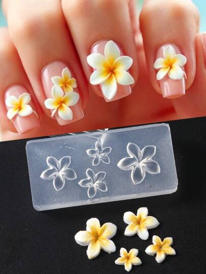 1 pieza Plantilla de arte de uñas con flor de silicona, molde de tallado con diseño de patrón de Plumeria Frangipani, moldes de uñas con relieve de flor en floración, herramienta de arte de manicura, suministros de uñas, decoraciones de uñas