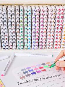 朗格288/240/192/96色直涂式丙烯颜料马克笔，带收纳袋，学生艺术专业绘画彩色软头马克笔，纸张紧密可堆叠，DIY涂鸦涂色书，可用于绘画玻璃、石头，防水人体彩绘笔，圣诞礼物