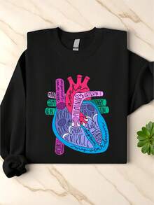Heart Anatomy Sweatshirt, Cardiologist Anatomical Heart, Nursing School Sweater, Medical School Student, Cardiac Nursing, Heart Nurse, Nurse Grad Gift IT-3601 - 黑色 - 查看 1