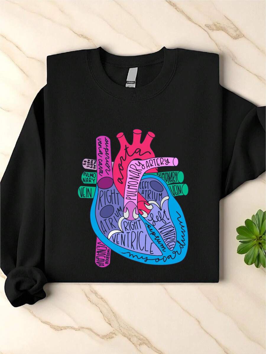Heart Anatomy Sweatshirt, Cardiologist Anatomical Heart, Nursing School Sweater, Medical School Student, Cardiac Nursing, Heart Nurse, Nurse Grad Gift IT-3601 - 黑色 - 查看 1