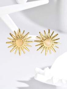1 Paar retro-sonnenförmige Ohrringe, verziert mit cremeweiß runden Dekorationen, verleihen einen schicken und modischen Look, vielseitiges Accessoire