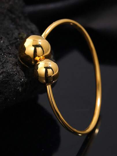 Camhanno 1 件精致简约的不锈钢双球手链，适合女性日常生活或聚会、休闲、婚礼和送给朋友的节日礼物