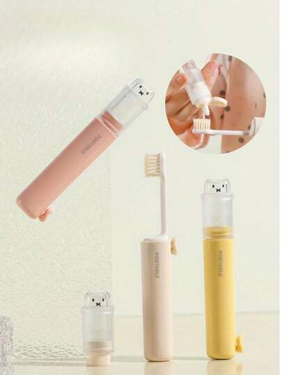 迷你便携式折叠牙刷套装带牙膏收纳盒，二合一牙刷轮，商务旅行必备工具，成人软毛牙刷，酒店牙刷，旅行洗漱用品必备，牙齿美白，方便收纳旅行必需品度假休闲旅行瓶