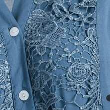 Women's Tunic Tops Lace Flower V Neck Long Sleeve Button Down Blouse For Spring Summer Streetwear - Blue - View 3