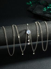 CIZME 1pc Funky Stainless Steel Cubic Zirconia Belly Button For Women For Daily Decoration, Rings With Waist Chain 14G Faceted Cubic Zirconia Belly Ring Navel Piercing Jewelry For Women Body Chain Dangling Belly Navel Rings - Waist Chain Belly Button Stud - View 2