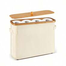 1pc Toilet Paper Storage Basket With Lid, Toilet Paper Organizer For Bathroom, Bamboo Toilet Paper Storage Holder Stand Free Standing With Handle, Enclosed Toilet Paper Tissue Storage Bin Container Bathroom Decor Summer