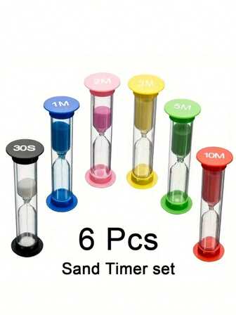 6pcs Colorful Sand Timers Set - Durable, Non-Electric, And Versatile Game Timers With 30s To 10m Timing For Fun Learning And Play In Pool And Classroom Settings - Perfect For Kids And Adults Alike