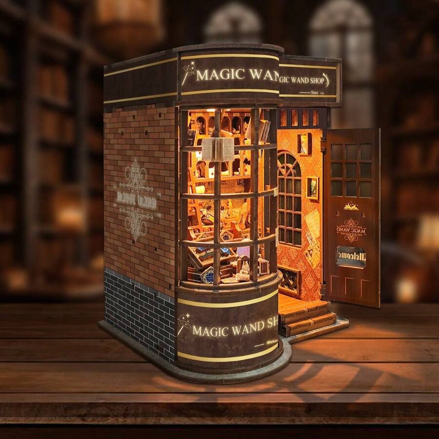 Wand Shop Magic Theme Toys Hand-Assembled Model Splicing Bookend Assembly Toy Model Family And Friends Birthday School Season Halloween Christmas New Year Valentine's Day Easter Gift - 棕色 - 查看 1