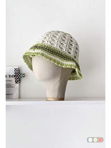 1 件装复古双色条纹草编渔夫帽，百搭女士紧凑型渔夫帽 - 彩色 - 查看 27