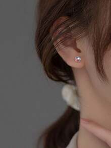 1 Pair Creative S925 Sterling Silver Moonstone Stud Earrings, Simple & Fashionable Jewelry Accessories, Gift For Friends, Birthday - Round - View 3