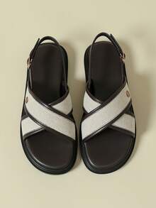 女士厚底单带搭扣凉鞋，黑色撞色流苏波西米亚风复古露趾透气舒适夏季新款坡跟厚底不累脚时尚户外沙滩2026春秋圆头巧克力棕色糖果色运动休闲交叉罗马鞋大码41-43 - 巧克力棕 - 查看 6