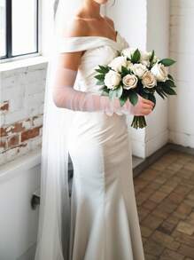 1 paio di guanti da sposa personalizzati, guanti da sposa in rete e tulle lunghi personalizzati con nome e data, accessori eleganti fatti a mano per la sposa, adatti per diverse occasioni come fidanzamento, anniversario, festa serale, festa da ballo, cerimonia nuziale, performance all'opera, festa in maschera, compleanno, Capodanno, Natale