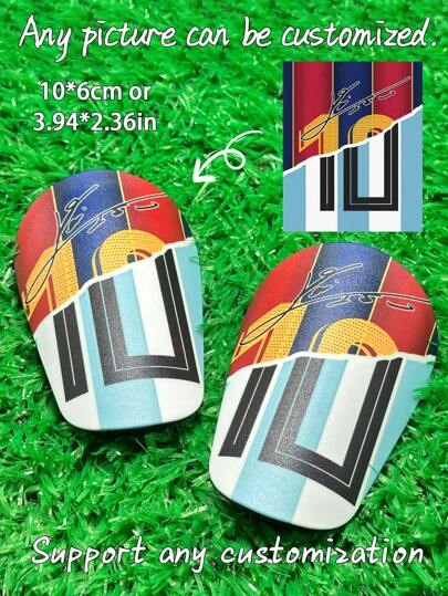 1 par de espinilleras de fútbol personalizables mini - 10*6 cm, 3,94*2,36 pulgadas, diseño de foto personalizado, regalo perfecto para parejas, familia y amigos, equipo deportivo y accesorios de fútbol, para todas las temporadas