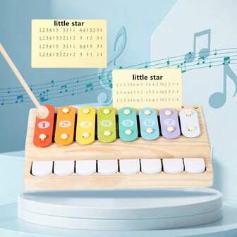 Cadre en bois massif avec 8 clés pour frapper le piano, 10 partitions, pièces de piano en métal, 8 couleurs et 8 tons différents, peuvent être joués et frappés. Exercer les mouvements des mains du bébé, cultiver un petit musicien. Jouet musical pour enfants, convient aux bébés de 3 ans et plus, cadeau d'anniversaire