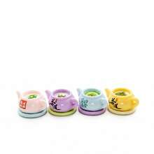 8 件苯乙烯树脂配件，卡通中国风茶壶微型玩具套装，适合 DIY 珠宝、装饰、展示和娃娃屋游戏