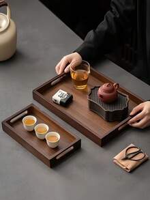 1 Pc Bamboo Wooden Serving Tray, Breakfast Tray With Handles Bed Tray For Breakfast Dinner, Eating Trays For Living Room-Back To School - Multicolor - View 1