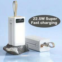 50000mAh Large Capacity Power Bank 22.5W External Battery Fast Charging Mobile Power Supply Equipped With LED Flashlight LED Power Display Comes With Detachable 2 Cables, Can Quickly Charge Mobile Phones/Electronic Products And Other Devices(5*10000mAh) - màu đen - Xem 5