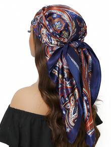 1条90厘米佩斯利花纹方形围巾头巾颈套披肩头巾，适用于连衣裙 - 彩色 - 查看 4