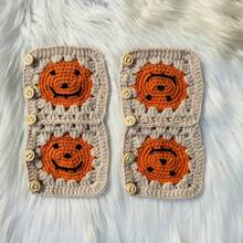 onEternal 1pc Handmade Crochet Halloween Pumpkin Steering Wheel Cover And 2pcs Seatbelt Covers Car Interior Decor Set
