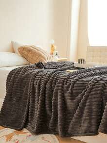 1 件深灰色条纹夏尔巴羊毛柔软舒适盖毯，适合卧室和客房 - 深灰色 - 查看 6