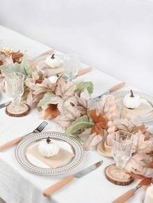 1 pieza Corona de otoño de arce y calabaza de 6 pies, corona colgante de arce blanco artificial con hojas de otoño, adecuada para decoración de interiores y exteriores, fiestas familiares, bodas, Halloween, Acción de Gracias, decoración de chimeneas, cenas de boda, duradera y reutilizable