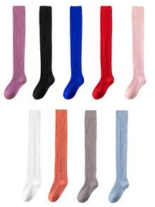 1 Paar Damen einfarbige Überknie-Socken, dicke, warme Wollmischung Strümpfe, minimalistische vielseitige Alltagsstrumpfhosen, kniehohe rutschfeste Beinwärmer, patriotisch/Unabhängigkeitstag elegante, atmungsaktive, weiche, kuschelige gestrickte Oberschenkel-Socken für Herbst/Winter - Verschiedenfarbig - Übersicht 3