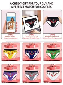 Customized Men's Boxer With Funny Faces, Customized Pictures,Novel Couple Underwear, Girlfriend Or Wife Printed Triangle Underwear, Men's Photos, Exclusive Gift For Boyfriend Customization,Valentine's Day Gift 1pc - Black - View 6