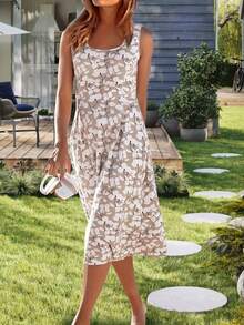 时尚印花无袖连衣裙，轻盈优雅，适合休闲外出、居家、旅行、工作、婚礼、派对、海滩、睡衣等多种场合。